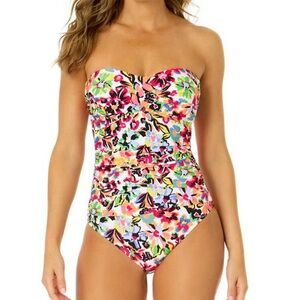 ANNE COLE colorful One Piece Sun Blossom Twist Front Bandeau Swimsuit size 6 NWT